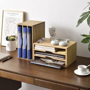 Wooden Desktop <b>File</b> Organizer 3 Tier Dark Brown Office Desk <b>Storage</b> Rack For Books And Stationery - Product Image 2