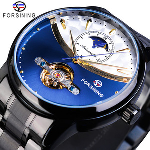 Forsining Mens Automatic <span class=keywords><strong>Orologio</strong></span> Da Polso Royal Golden Sun Moon Self-Vento di Scheletro della Fascia Dell'acciaio inossidabile Meccanico Relogio Clock - Product Image 2