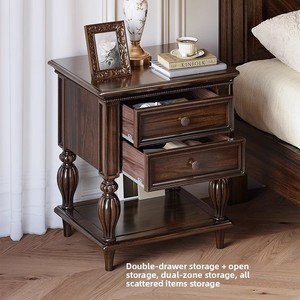 Mesita de noche moderna Retro americana, armario de almacenamiento de madera maciza para dormitorio, armario de almacenamiento grande/pequeño de nogal negro para dormitorio - Product Image 2