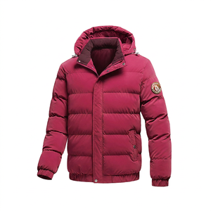 Abrigo de lana lavada color canela para hombre con logo de insignia, chaqueta acolchada informal impermeable de corte regular con cuello alto - Product Image 3