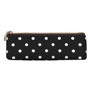 Polka Dot Black and White Fabric Pencil Case, Simple Zipper Pen Makeup Cosmetic Holder Pouch for <b>School</b> Office and Travel - Product Image 5