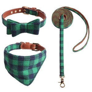 Custom Classic Plaid Dog <b>Collar</b> <b>Leash</b> Bandana Set Cute Bow Tie Cotton Leather Adjustable <b>Pet</b> <b>Collar</b> For Cat Dog - Product Image 5