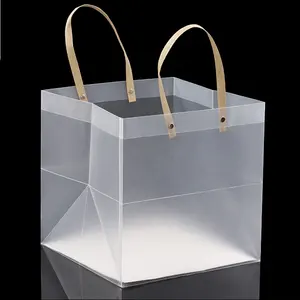 Sac à main en Pp givré Transparent à fond carré Shopping sac d'emballage en plastique sac cadeau en Pvc Logo personnalisé