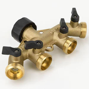 Distributeur de tuyau d'arrosage robuste en laiton à 4 voies, connecteur de tuyau 3/4'', adaptateur de robinet avec 4 vannes, inverseur de vanne en laiton - Product Image 1