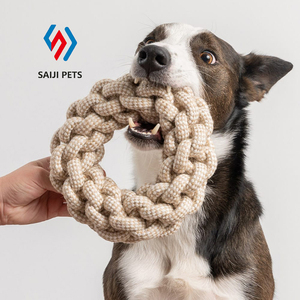 Cotton rope braided donut shape bite-resistant pet dog molar chew toy pet interactive dog tug training toy rope