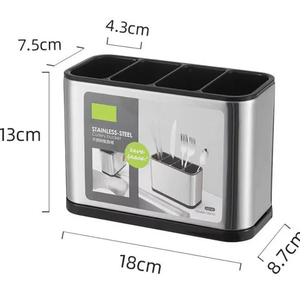 Organisateur d'ustensiles en acier inoxydable de qualité supérieure - Baril moderne et durable avec <span class=keywords><strong>plateau</strong></span> anti-goutte antidérapant - Support à couverts idéal pour comptoir - Product Image 6