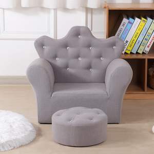 Silla Infantil de Lino de Alta Calidad PWTJ con Otomana, Respaldo con Botones de Cristal, Sofá Infantil Tapizado - Product Image 3