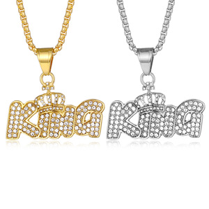 Collares con Colgante de Joyería Fina de Moda, Corona de Rey de Acero Inoxidable PVD con Moissanita estilo Hip Hop Iced Out, Chapado en Oro de 18K para Mujeres y Hombres - Product Image 1