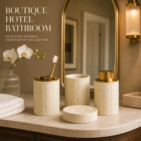 Ensemble de toilette quatre pièces en céramique personnalisé à motif feuille avec gobelet de rinçage dentaire, accessoires de décoration intérieure