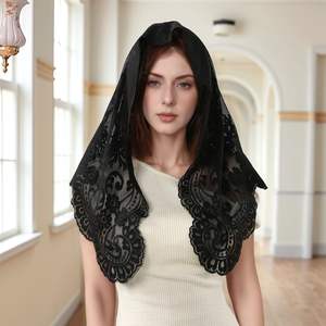 प्रार्थना के लिए ठोस पुष्प त्रिकोण घूंघट चर्च को खोखला स्ल स्पेनिश शैली फीनिश शैली फीकी कढ़ाई त्रिकोण स्कार्फ घूंघट 172*63 सेमी - Product Image 2