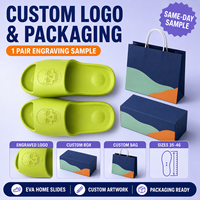 Claquettes en EVA vert néon avec logo gravé, sandales d'intérieur à bout ouvert, tongs personnalisées, design tête de mort, respirantes