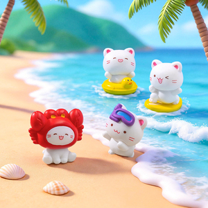 ของตกแต่งแขวนรูปแมวน่ารักสไตล์การ์ตูน PVC สำหรับตกแต่งฉากชายหาดทะเลในฤดูร้อน พร้อมห่วงยางว่ายน้ำขนาดเล็ก - Product Image 2