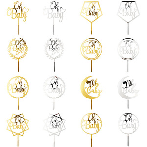 ท็อปเปอร์เค้กอะคริลิค รูปน้ำผึ้งและน้ำหวาน โอ้ เบบี้ สีทอง สีเงิน สำหรับตกแต่งเค้กในงานเลี้ยงฉลองวันเกิดหรืองานเลี้ยงฉลองทารก - Product Image 1