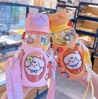 Mignon dessin animé étudiant mode Portable lunettes ours eau tasse directe paille à boire tasses en plastique