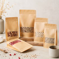 En stock, sachets refermables biodégradables, anti-odeurs, à fermeture éclair, en mylar, pour l'emballage alimentaire, sacs en papier kraft brun, OEM/ODM