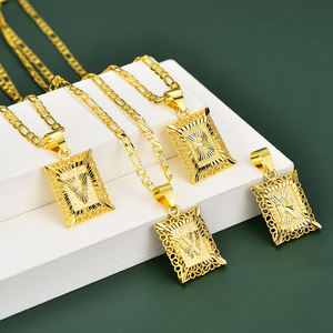 สร้อยคอตัวอักษรแฟชั่นสำหรับผู้ชายผู้หญิง,สร้อยคอจี้แกะสลักครั้งแรกตัวอักษร Figaro สายโซ่เครื่องประดับชุบทอง14K ปี A-Z - Product Image 2