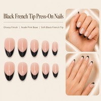 Y66 Factory – Kit de faux ongles réutilisables de qualité supérieure, base rose nude, avec pointe française noire souple – Vente en gros