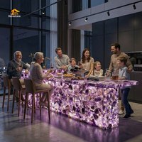 Îlot de cuisine et comptoir de bar rétroéclairés en quartz améthyste translucide violet, pour usage commercial et domestique