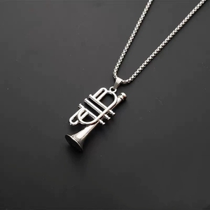Collier pendentif en forme de saxophone pour hommes, accessoires de musique tendance hip hop européens et américains - Product Image 3