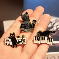 Aksesoris Gantungan Kunci Anting Liontin Kucing Hitam dari Logam, Aksesoris Piano Kucing Kartun DIY