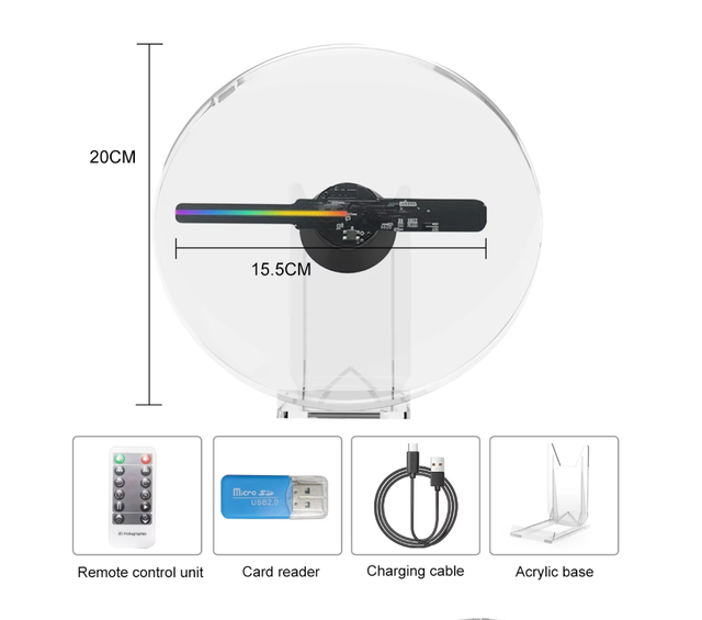 20cm 3D Hologram Fan Holographic Projector Hologram 3D Led Fan Display Mini Holographic Display Small Desktop Hologram Fan