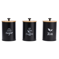 Lot de 3 Couvercle Sucre Thé Café Boîtes Scellées Cuisine En Gros Bocaux En Acier Galvanisé Boîte En Étain Cuisine Bambou Alimentaire Vintage
