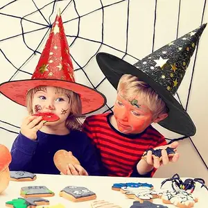 Topi penyihir bintang lima runcing topi penyihir anak-anak dan dewasa kostum Cosplay penyihir pesta Halloween topi dekorasi
