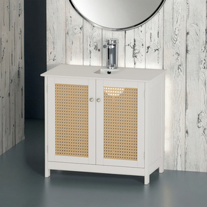 Bien eleganza Rattan <span class=keywords><strong>bagno</strong></span> <span class=keywords><strong>mobile</strong></span> con pittura in bianco MDF con decorazione porta in vimini per palestra e Hotel soluzione di stoccaggio - Product Image 1
