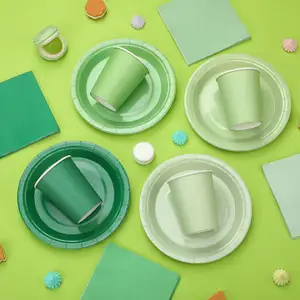 72 Pcs Pastel Party Decorations Serve 24 Guests Disposable Macaron Color Paper Plates Napkins Cups for Baby Shower Party(Green)