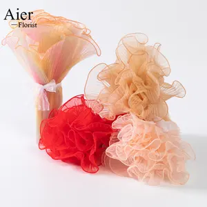 Aierflorist 28Cm * 5Yards Voering Verpakking Golvend Garen Rimpel Mesh Boeket Bloem Mesh Verpakking