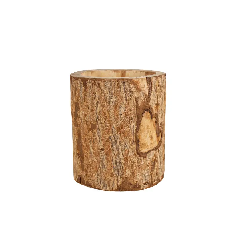 Großhandel Hohl Mit Rinden pfählen Holz Kerzenhalter Craw Holz pfähle Blumentöpfe Massivholz Ornamente