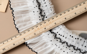 Pizzo in Chiffon morbido <span class=keywords><strong>con</strong></span> motivo a pois in pizzo Sexy e Sexy filo nero e rifilatura di <span class=keywords><strong>lacci</strong></span> decorativi per festa di nozze - Product Image 3