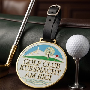 Étiquette de sac de golf en métal et PVC rectangulaire personnalisée en gros, marqueur de balle détachable, sangle en PU, souvenir de tournoi de golf, étiquette de bagage - Product Image 2