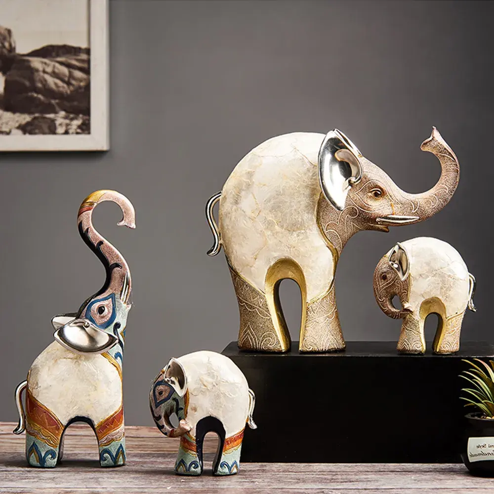 인도 스타일 조각 수지 동물 현대 코끼리 동상 사무실 데스크탑 홈 룸 장식 입상 레트로 피규어 장식