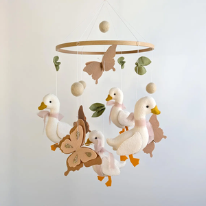 Mobile per <span class=keywords><strong>Culla</strong></span> Vintage con Anatre e Farfalle in Tessuto Bouclé, Decorazione Neutra per Cameretta - Product Image 3