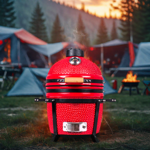 Barbecue Kamado en céramique de 15 pouces, fumoir au charbon de bois, grill moderne, chariot portable, allumage électronique, cuisine de jardin, <span class=keywords><strong>Black</strong></span> <span class=keywords><strong>Friday</strong></span> Limited - Product Image 5