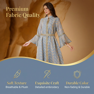 Vestido Abaya Cerrado por Delante con Bordado para Mujer, Largo, para Ocasiones Especiales - Product Image 2