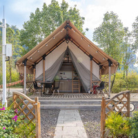Tienda de Campaña Doble Capa con Diseño de Loft, Refugio Glamping de Dos Pisos, Baño Opcional, Material de Tela Oxford Impermeable para Todas las Estaciones