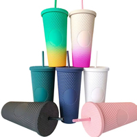 Gobelets en plastique à picots de 24 oz avec couvercle, écologiques, minimalistes, réutilisables, dégradés de couleurs, pour le voyage