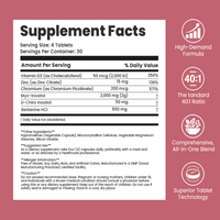Lifeworth Inositol Complex Comprimés 40:1 Myo D-Chiro Inositol Berbérine Vitamine D3 Zinc Chrome OEM Marque Privée