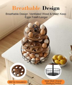 3 Niveles 360 °   Porta Huevos Giratorio con Capacidad para 24+40 Huevos - Organizador de Cocina Rústico Estilo Granja, Estante de Almacenamiento de Huevos en Niveles - Product Image 4