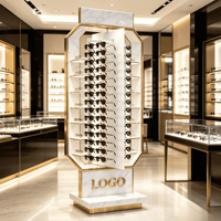 Promotion : Présentoir à lunettes sur pied blanc 192 places avec roulettes pivotantes pour exposition de montures