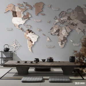 Colgante de pared de madera en 3D para sala de estar, mapa del mundo, decoración del hogar, dormitorio, viajero, multicolor, multicolor - Product Image 6