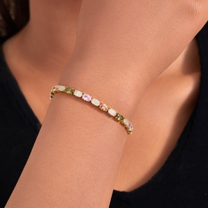 Elegante pulsera de tenis de circón de corte ovalado para mujer, oro rosa, chapado en 14K y 18K, brazaletes ODM de moda y pulsera de joyería - Product Image 3