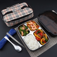 Boîte à lunch isotherme en acier inoxydable à 3 compartiments, chauffable, avec sac thermique, étanche, compartimentée, vente en gros OEM