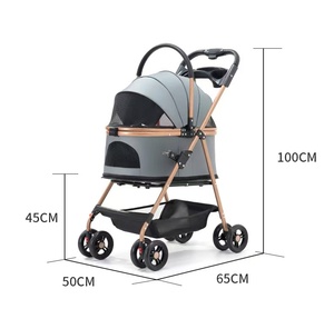 Best-seller mondial en gros : Poussette de luxe Oxford à 4 roues pour animaux de compagnie, pliable et portable, pour chat et chien, chariot de voyage, fournitures pour animaux - Product Image 2