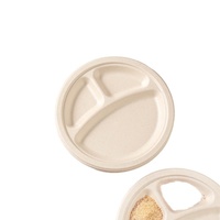 Assiette jetable en pulpe de canne à sucre à trois compartiments de 9 pouces, vaisselle de qualité alimentaire, bol, baguettes, ensemble de plats biodégradables, 20 pièces modernes