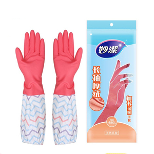 قفازات اللاتكس القطيفة الدافئة من Miaojie لغسيل الأطباق-مضاد للتجمد بلون صلب - Product Image 2