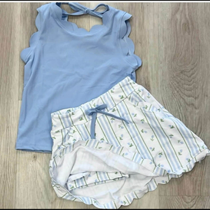 Vestido de Yoga para Niña, Modelo GSD3906, Diseño Personalizado con Estampado de Flores Azules, Alta Calidad, Venta al Por Mayor, Estilo Deportivo, Sin Mangas, para Verano - Product Image 1