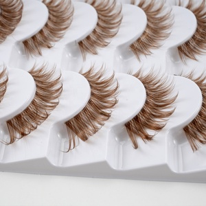 Sept paires de faux cils synthétiques bouclés 3D marron faits à la main avec bande en <span class=keywords><strong>coton</strong></span> <span class=keywords><strong>plastique</strong></span> et ruban adhésif transparent, vente en gros par paire - Product Image 3